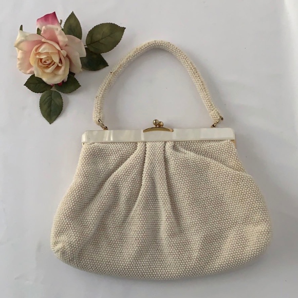 SOLD! VINTAGE Ivory Mesh Bag - Picture 1 of 8
